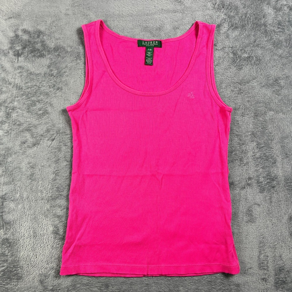Lauren Ralph Lauren Tank Top Womens Medium Petite Ribbed Scoop Neck Wide Straps
